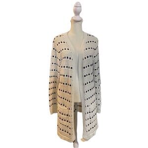 Mia & Tess cream and navy long cardigan with open weave EUC size medium
